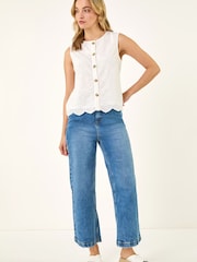 Roman White Broderie Button Blouse - Image 3 of 5