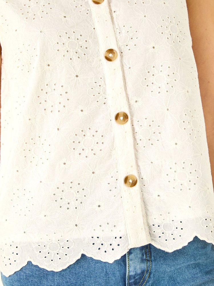 Roman White Broderie Button Blouse - Image 5 of 5 Roman White Broderie Button Blouse - Image 5 of 5