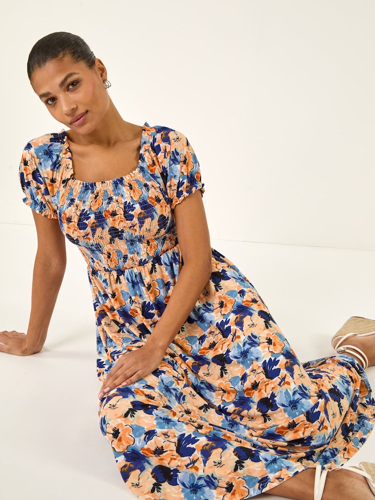 Roman שמלת מקסי סטרץ' עם הדפס פרחוני וכיווצים - תמונה 1 מתוך 5