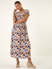 Roman שמלת מקסי סטרץ' עם הדפס פרחוני וכיווצים - תמונה 2 מתוך 5