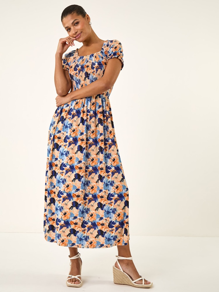 Roman שמלת מקסי סטרץ' עם הדפס פרחוני וכיווצים - תמונה 2 מתוך 5