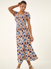 Roman שמלת מקסי סטרץ' עם הדפס פרחוני וכיווצים - תמונה 4 מתוך 5