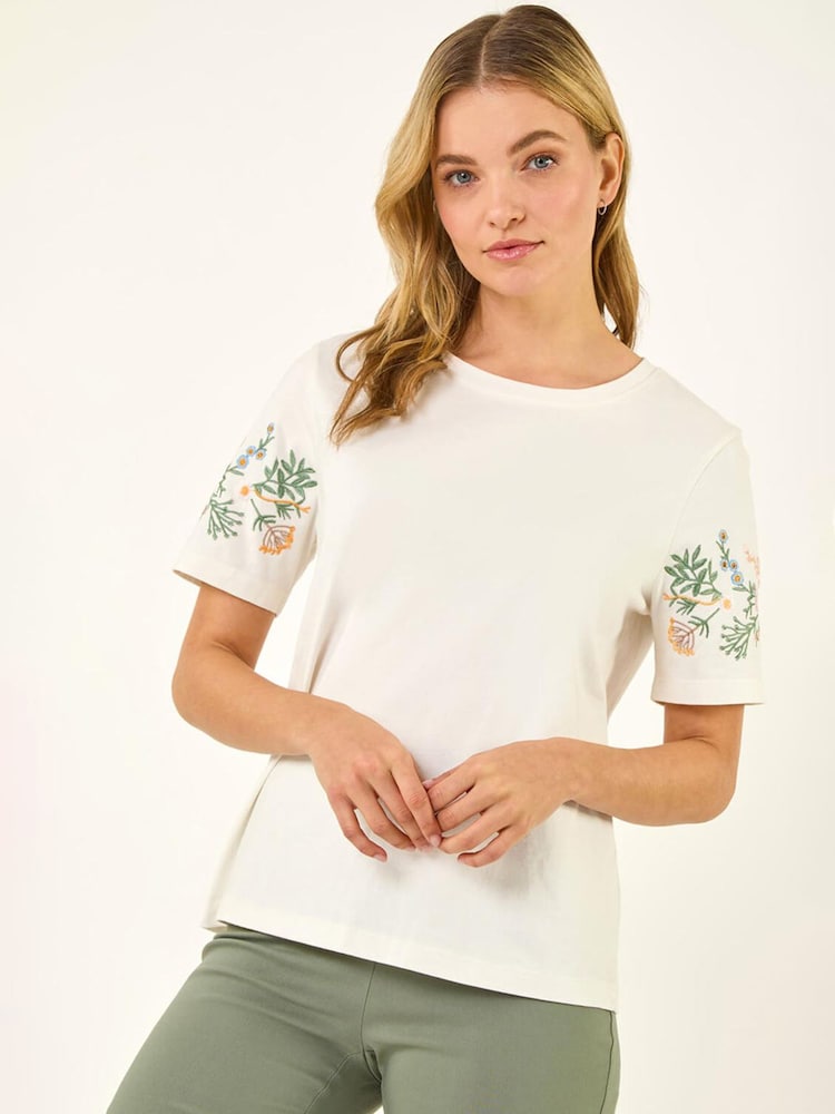 Roman White Embroidered Sleeve T-Shirt - Image 1 of 5