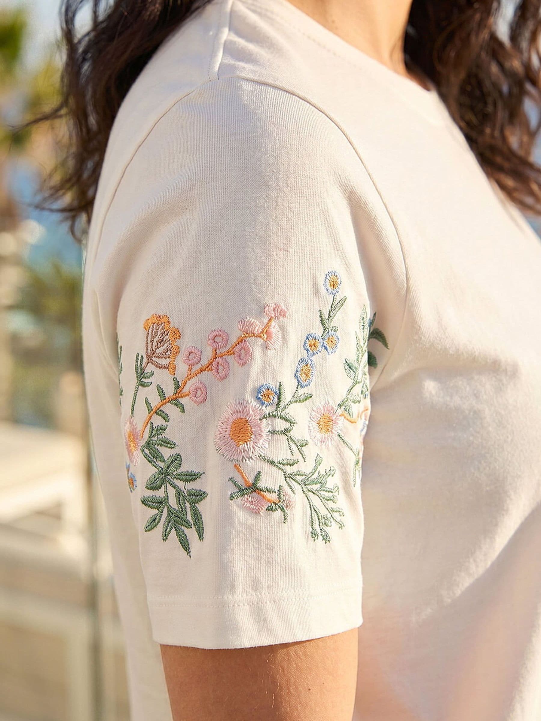 Buy Roman White Embroidered Sleeve T-Shirt from Next USA
