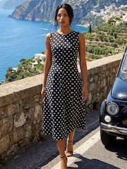 Negru - Rochie midi Roman cu panou cu buline - Imaginea 1 din 5