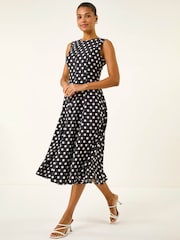 Negru - Rochie midi Roman cu panou cu buline - Imaginea 2 din 5