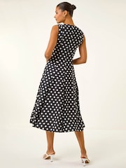 Negru - Rochie midi Roman cu panou cu buline - Imaginea 3 din 5