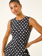 Negru - Rochie midi Roman cu panou cu buline - Imaginea 4 din 5