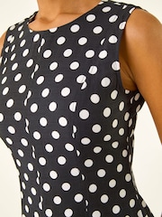 Negru - Rochie midi Roman cu panou cu buline - Imaginea 5 din 5