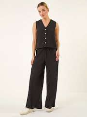 Roman Black Crinkle Textured Waist Coat - Image 2 of 5
