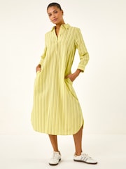 Roman Yellow Textured Stripe Shirt Dress - Image 1 of 5