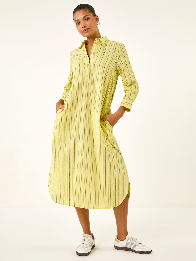 Roman Yellow Textured Stripe Shirt Dress - Image 1 of 5