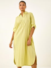 Roman Yellow Textured Stripe Shirt Dress - Image 2 of 5