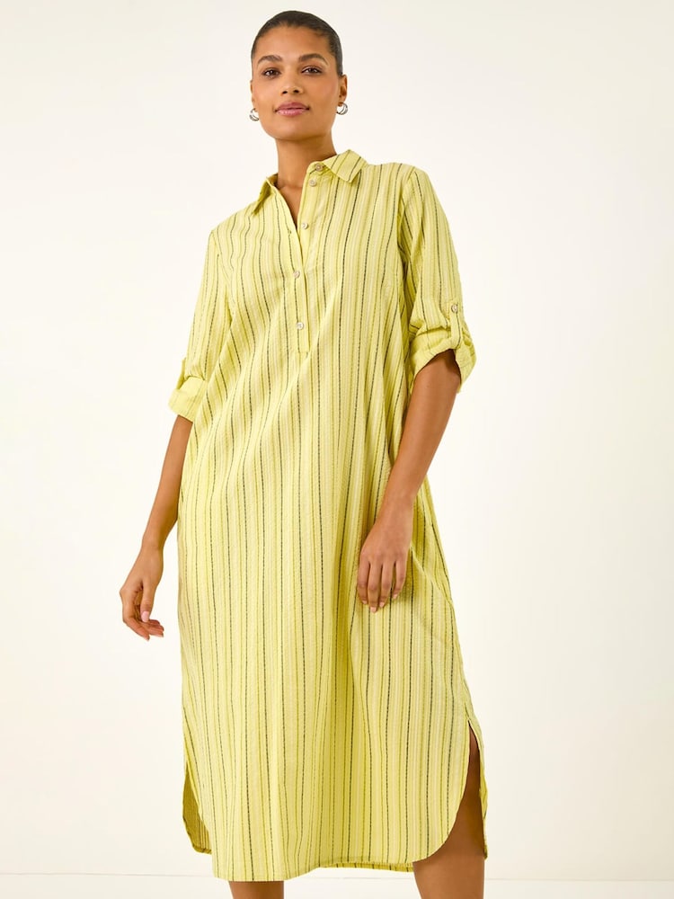 Roman Yellow Textured Stripe Shirt Dress - Image 2 of 5