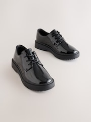 Black Patent Standard Fit (F) School Lace up Chunky Shoes - Image 1 of 5