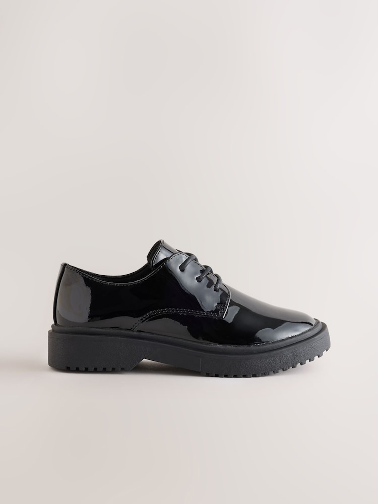Black Patent Standard Fit (F) School Lace up Chunky Shoes - Image 2 of 5