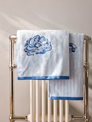 Cath Kidston Blue Climbing Rose Stripe 100% Cotton Towel - Image 1 of 5