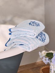Cath Kidston Blue Climbing Rose Stripe 100% Cotton Towel - Image 4 of 5