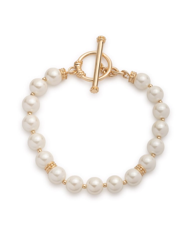 Lauren Ralph Lauren Gold Tone Pearl Toggle Flex Bracelet - Image 1 of 2 Lauren Ralph Lauren Gold Tone Pearl Toggle Flex Bracelet - Image 1 of 2
