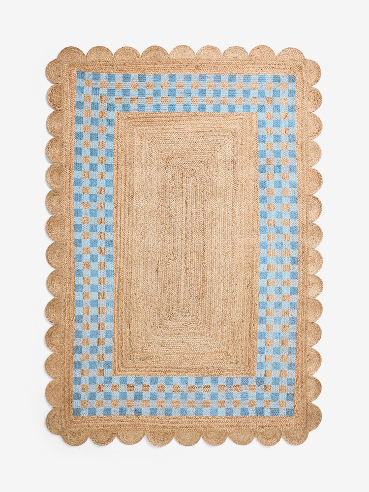 Cath Kidston Blue Gingham Border Jute Rug - Image 1 of 1 Cath Kidston Blue Gingham Border Jute Rug - Image 1 of 1