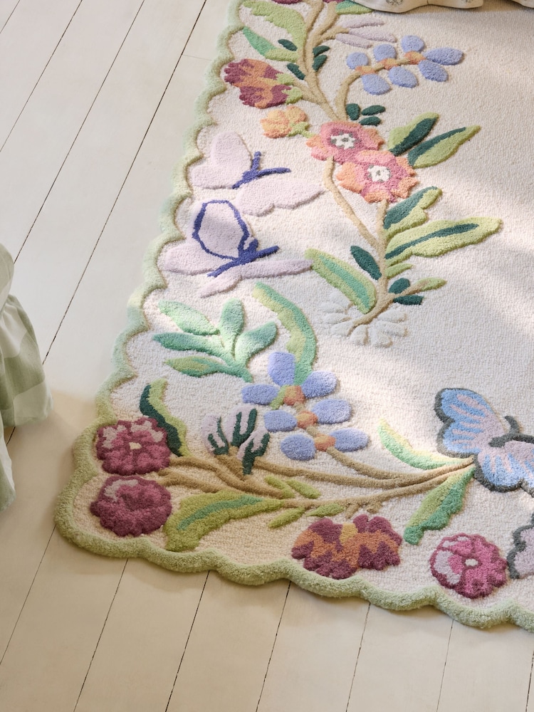 Cath Kidston Natural Butterfly Border Wool Rug - Image 2 of 5