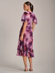 Jolie Moi Purple Ruffle Detail Ruched Mesh Midaxi Dress - Image 2 of 6