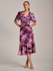 Jolie Moi Purple Ruffle Detail Ruched Mesh Midaxi Dress - Image 3 of 6