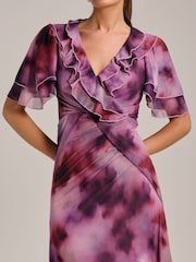 Jolie Moi Purple Ruffle Detail Ruched Mesh Midaxi Dress - Image 4 of 6