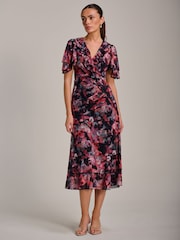 Jolie Moi Black Ruffle Detail Ruched Mesh Midaxi Dress - Image 1 of 6