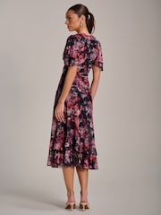 Jolie Moi Black Ruffle Detail Ruched Mesh Midaxi Dress - Image 2 of 6