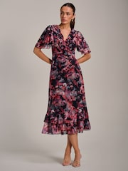 Jolie Moi Black Ruffle Detail Ruched Mesh Midaxi Dress - Image 3 of 6