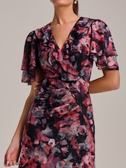 Jolie Moi Black Ruffle Detail Ruched Mesh Midaxi Dress - Image 4 of 6