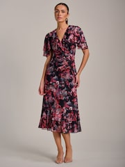 Jolie Moi Black Ruffle Detail Ruched Mesh Midaxi Dress - Image 5 of 6