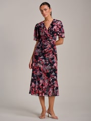 Jolie Moi Black Ruffle Detail Ruched Mesh Midaxi Dress - Image 6 of 6