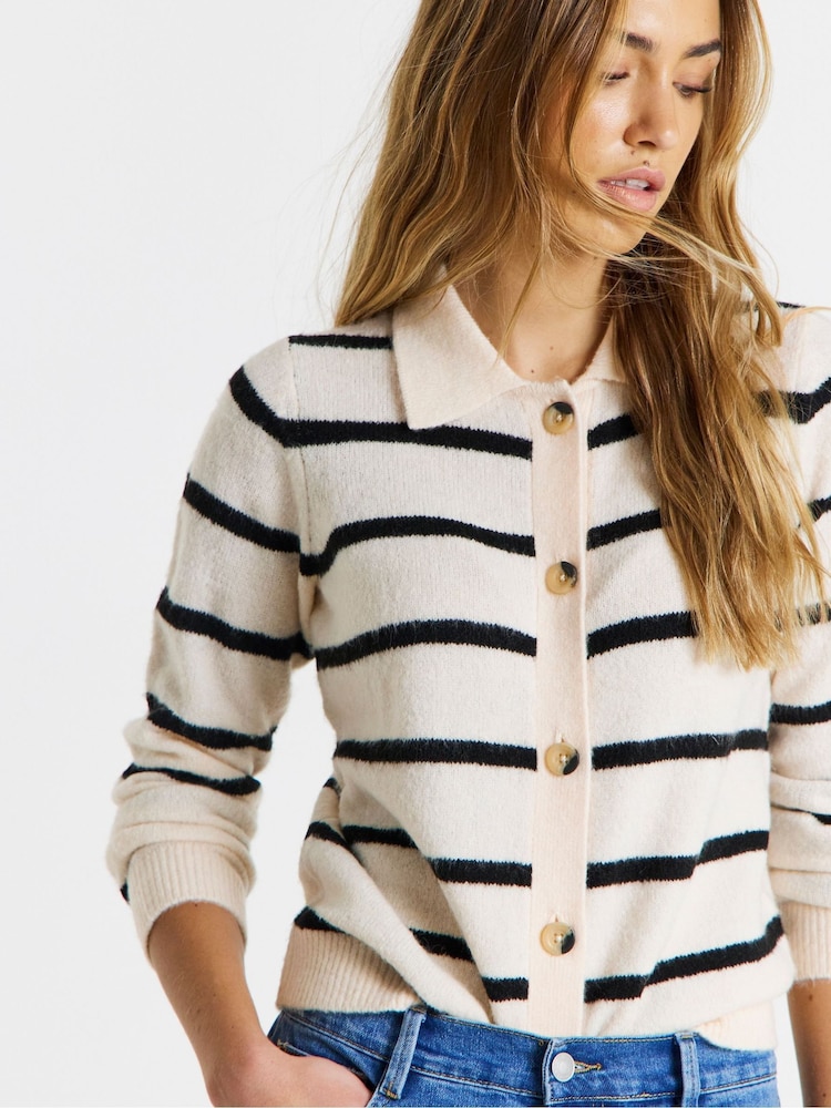 Simply Be Cream Button Through Collar Cardigan - Image 1 of 4