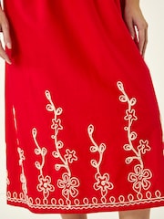 Roman Red Embroidered V-Neck Midi Dress - Image 5 of 5