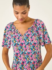 Roman Pink Gather V-Neck Puff Top - Image 4 of 5