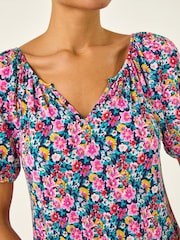 Roman Pink Gather V-Neck Puff Top - Image 5 of 5