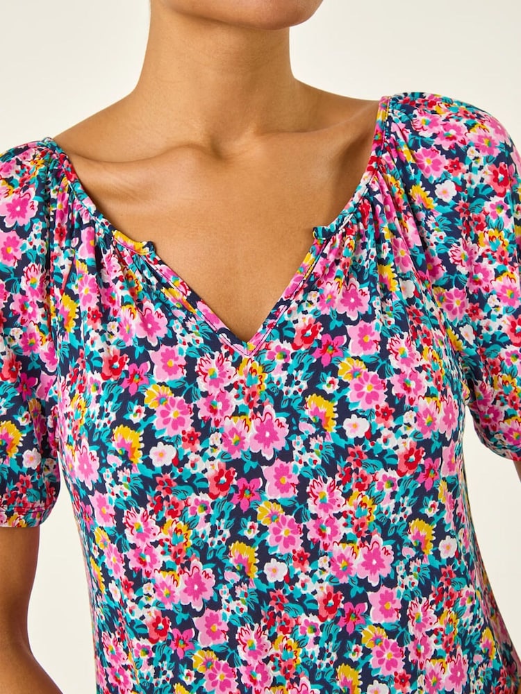 Roman Pink Gather V-Neck Puff Top - Image 5 of 5