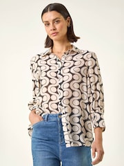 Roman Black Geometric Print Collared Shirt - Image 1 of 5