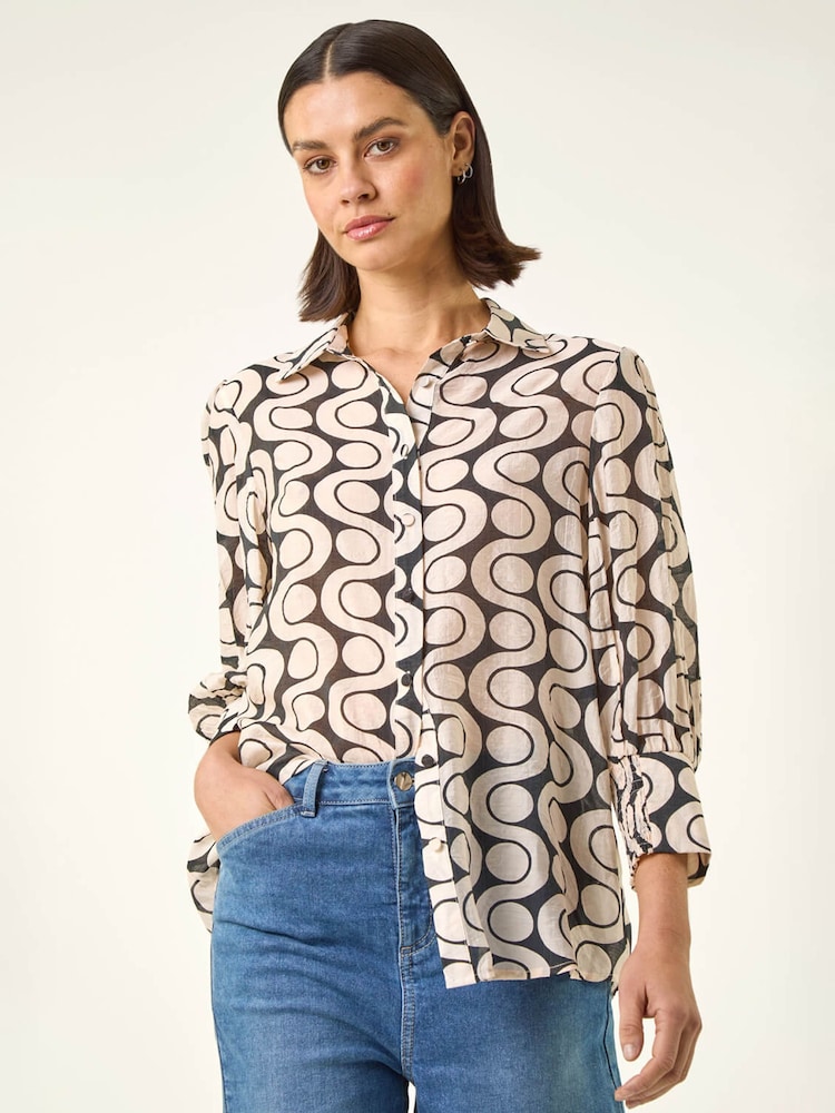 Roman Black Geometric Print Collared Shirt - Image 1 of 5