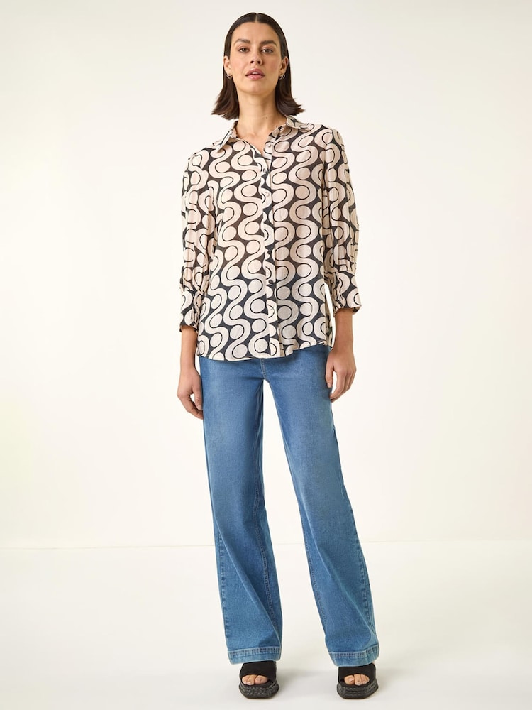 Roman Black Geometric Print Collared Shirt - Image 2 of 5