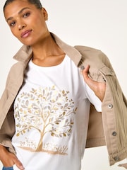 Roman חולצת טי עם הדפס עלים באפקט מתכתי - תמונה 1 מתוך 5