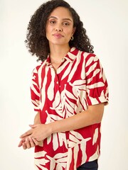 Roman Red Abstract Print Collared Shirt - Image 1 of 5
