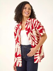 Roman Red Abstract Print Collared Shirt - Image 4 of 5