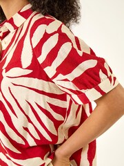 Roman Red Abstract Print Collared Shirt - Image 5 of 5