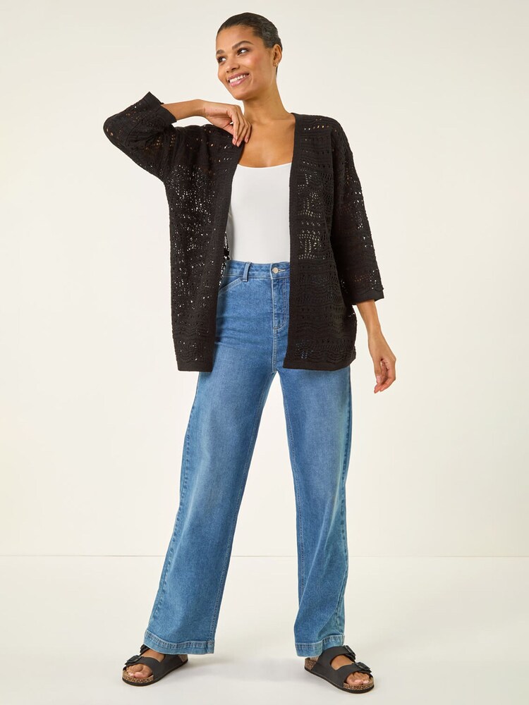 Roman Black 3/4 Sleeve Stitch Detail Cardigan - Image 2 of 5 Roman Black 3/4 Sleeve Stitch Detail Cardigan - Image 2 of 5