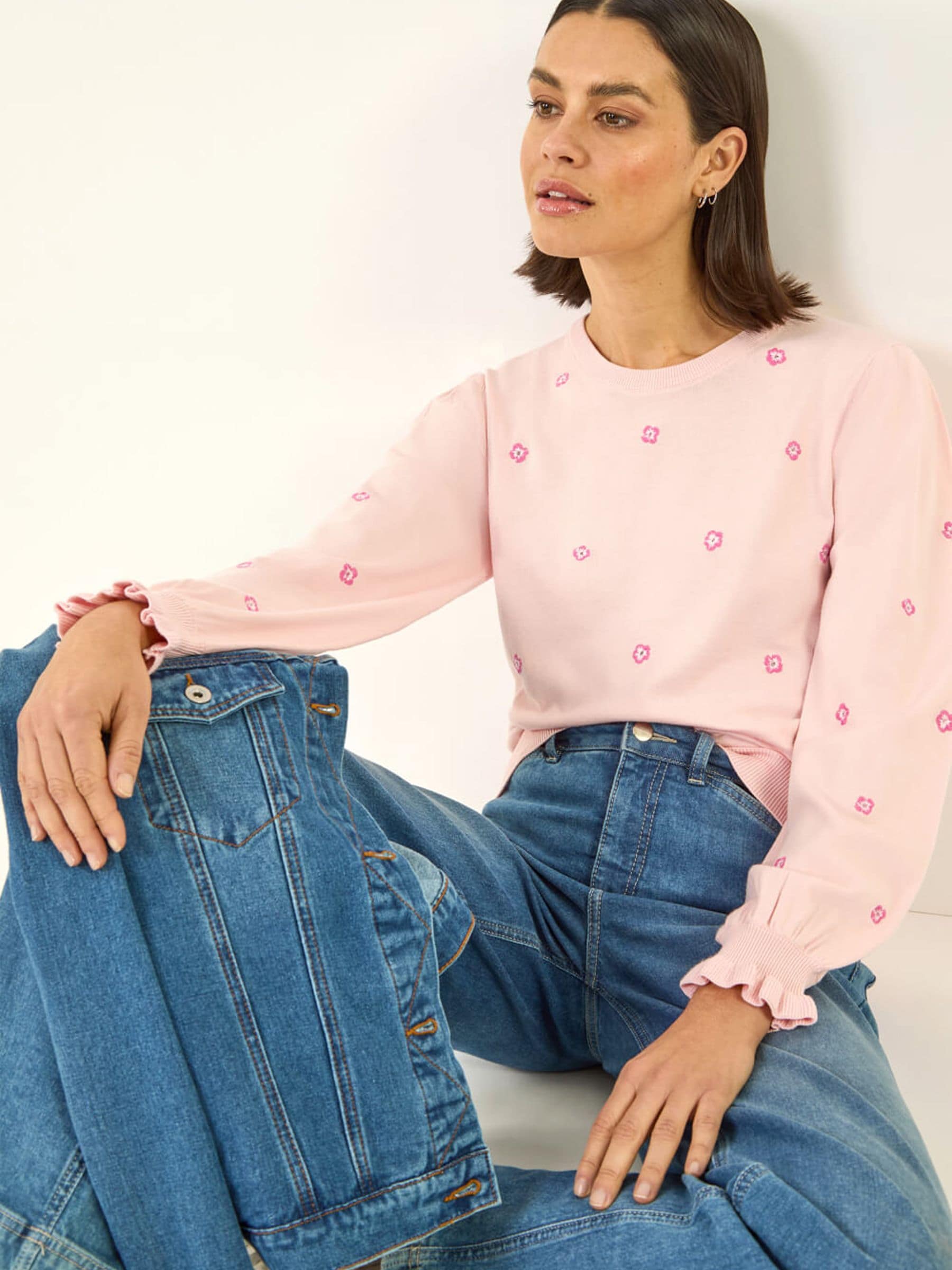 Buy Roman Pink Embroidered Floral Knit Top from Next USA