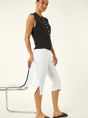 Roman White Split Hem Bengaline Capri Trousers - Image 1 of 5