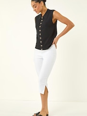 Roman White Split Hem Bengaline Capri Trousers - Image 2 of 5